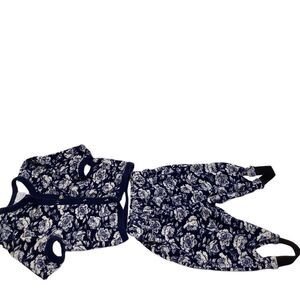 Mine Alone Girls Size 3/6 Months 2 Piece Outfit Blue White Roses‎ Pants Top snap